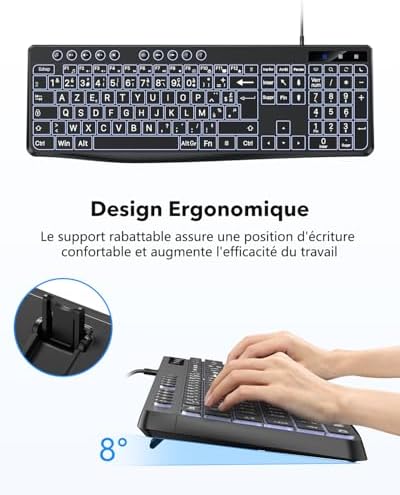 Vue 6 de Omoton Clavier Retroeclaire Azerty