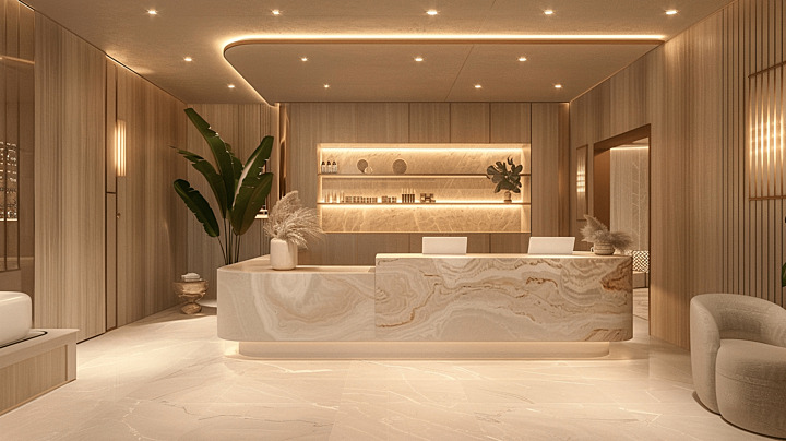 Suasana spa yang menenangkan dengan batu-batu panas dan bunga