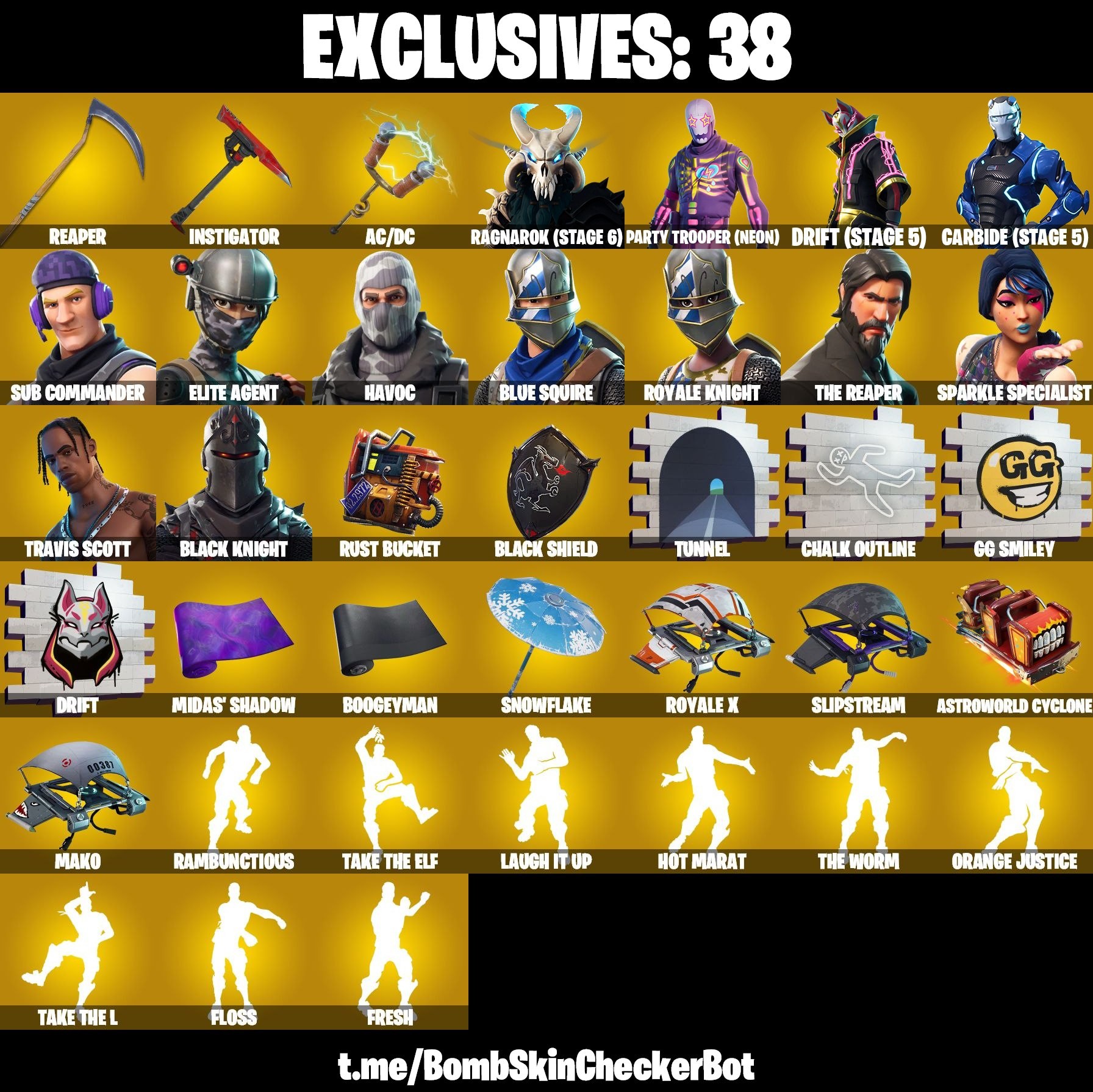 Fortnite Account ( PLAYSTATION / XBOX / PC / MOBILE / NINTENDO ) (Black Knight, Travis Scott, Floss, Crossfire, Sparkle Specialist, Mission Specialist) (97 Skins)