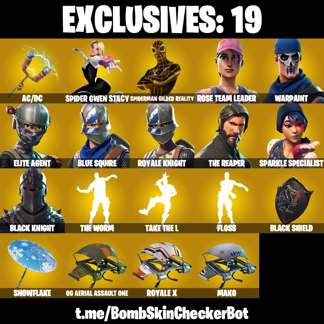 Fortnite Account ( PLAYSTATION / XBOX / PC / MOBILE / NINTENDO ) (Aerial Assault One, Black Knight, AC/DC, Sparkle Specialist, Floss) (59 Skins)