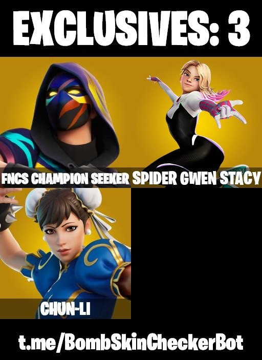 Fortnite Account ( PLAYSTATION / XBOX / PC / MOBILE / NINTENDO ) (Chun Li, Spidergwen (Stacy), FNCS Champion Seeker) (304 Skins)