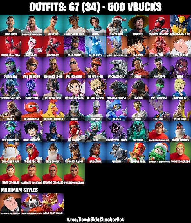 Fortnite Account ( PLAYSTATION / XBOX / PC / MOBILE / NINTENDO ) (Izuku Midoriya, Ochaco Uraraka, Katsuki Bakugo, MrBeast, Son Goku, Beerus) (67 Skins)