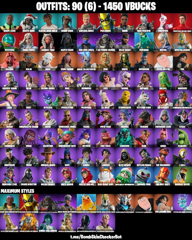 Fortnite Account ( PLAYSTATION / XBOX / PC / MOBILE / NINTENDO ) (Darth Vader, Khaby Lame, Ashoka Tano, Solid Snake) (90 Skins)