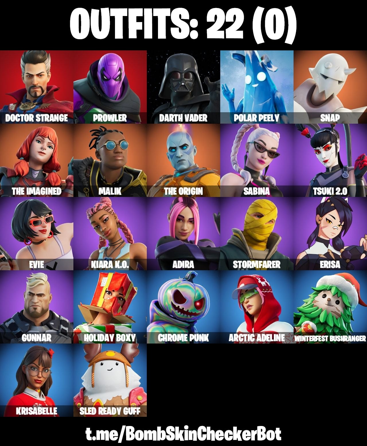 Fortnite Account ( PLAYSTATION / XBOX / PC / MOBILE / NINTENDO ) (Darth Vader, Erisa, Polar Peely, Krisabelle, Doctor Strange, Arctic Adeline) (22 Skins)