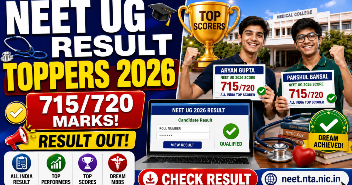 NEET UG Results 2026: Aryan Gupta aur Panshul Bansal Top Scorers, 715 out of 720 Marks