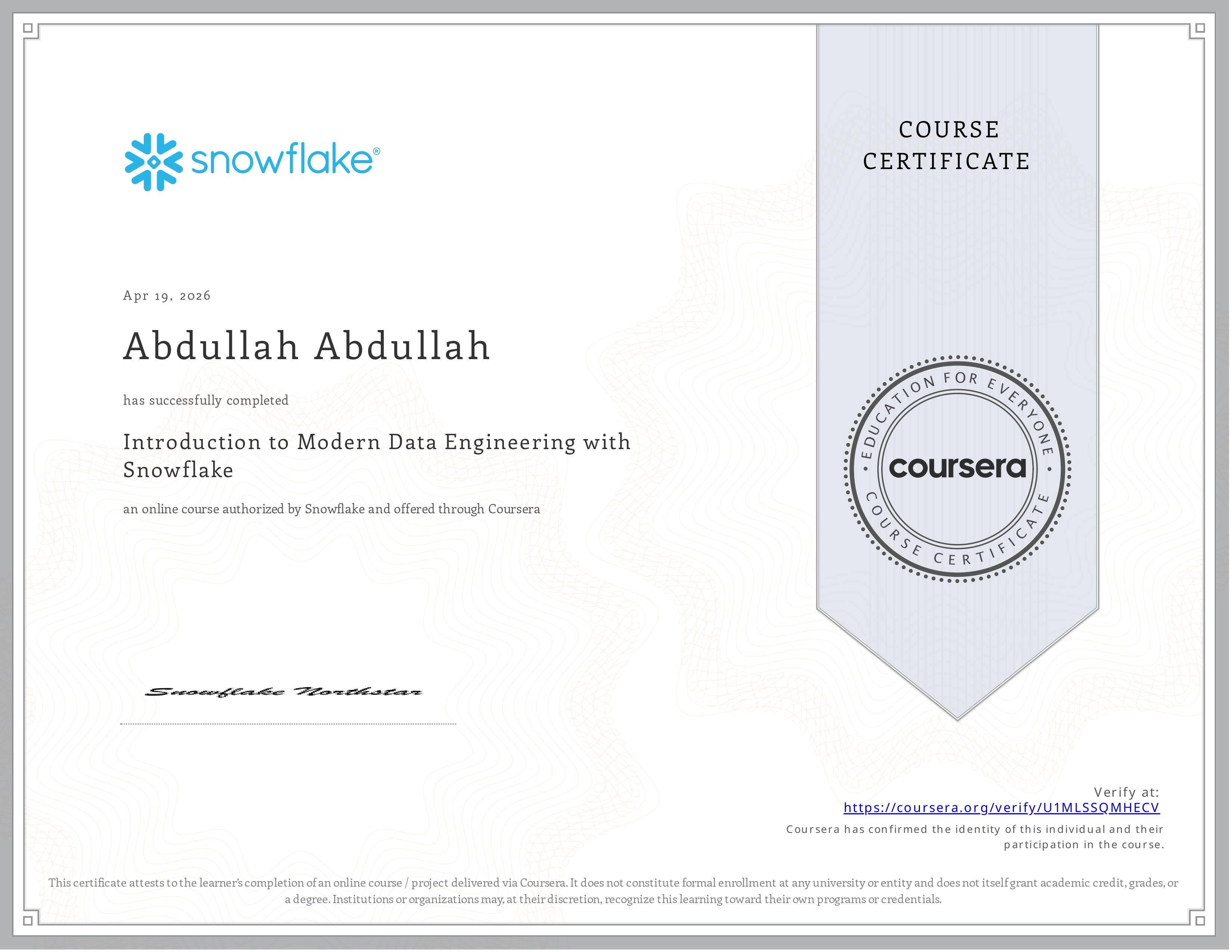 Data Engineering Certificate