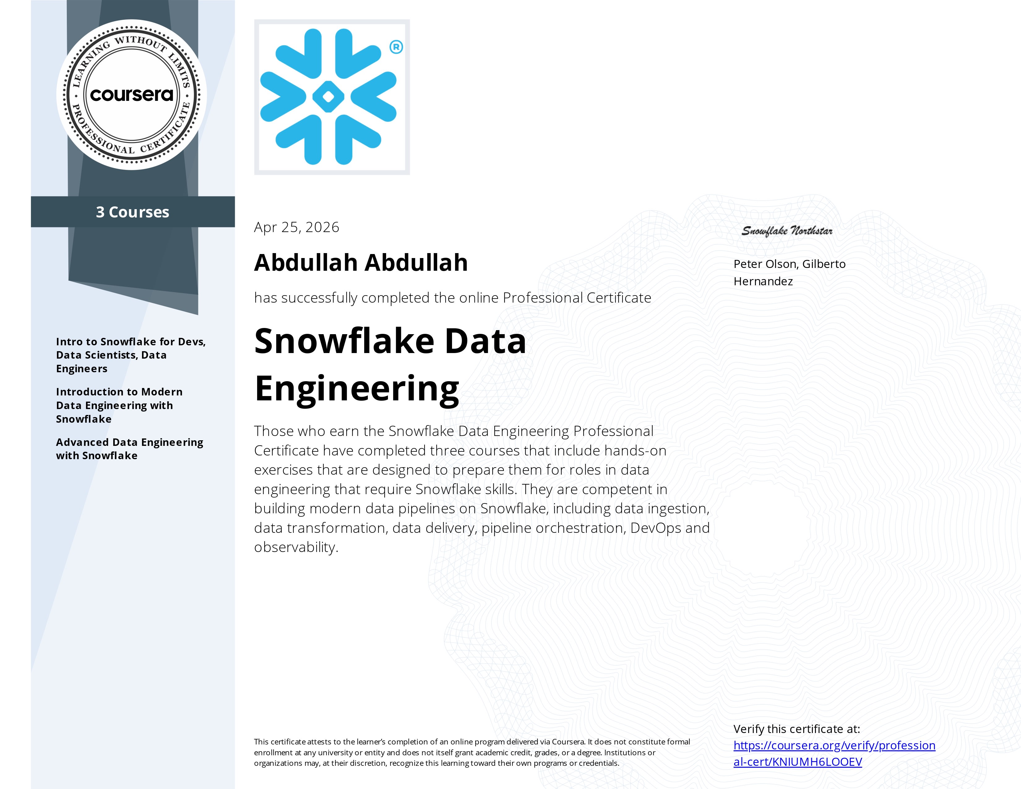 Data Engineering Certificate