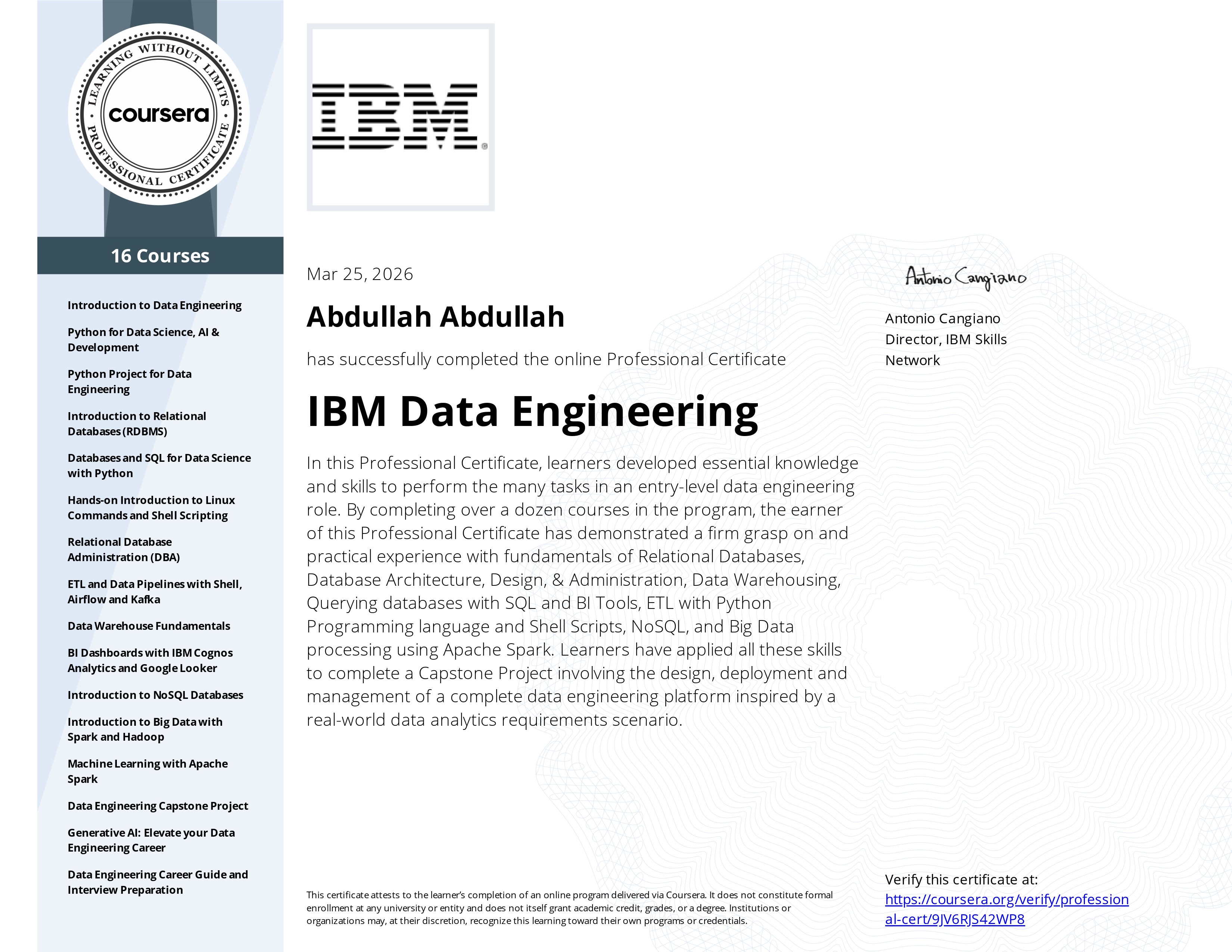 Data Engineering Certificate