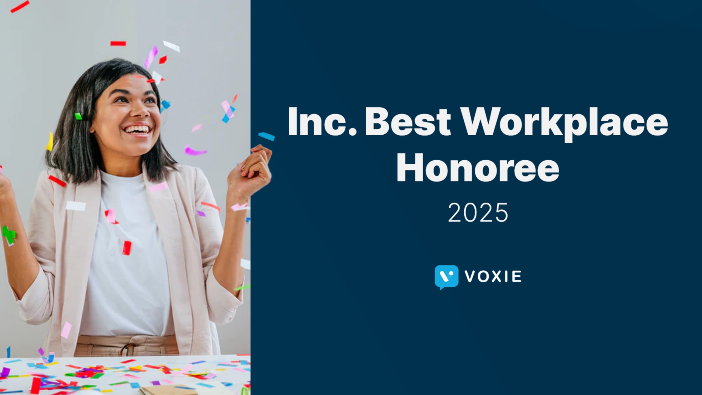 A lady celebrates as we were honored as a top place to work!