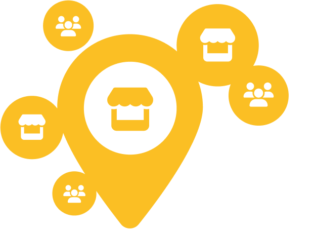 map pin with store and people icons