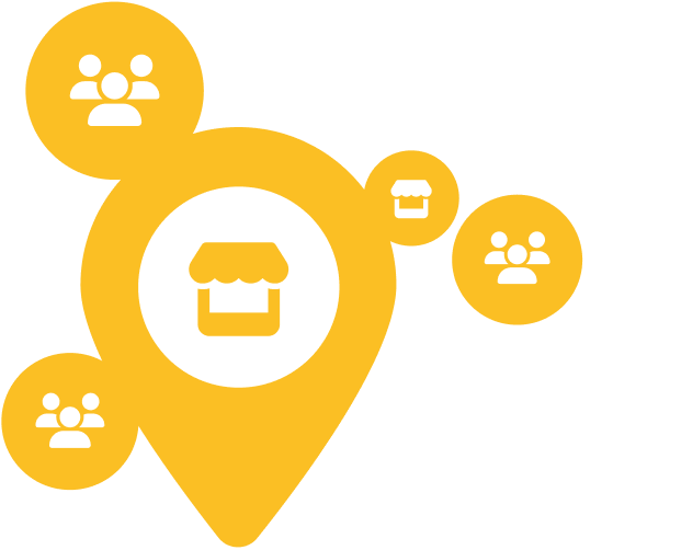 map pin with store and people icons