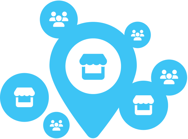 map pin with store and people icons