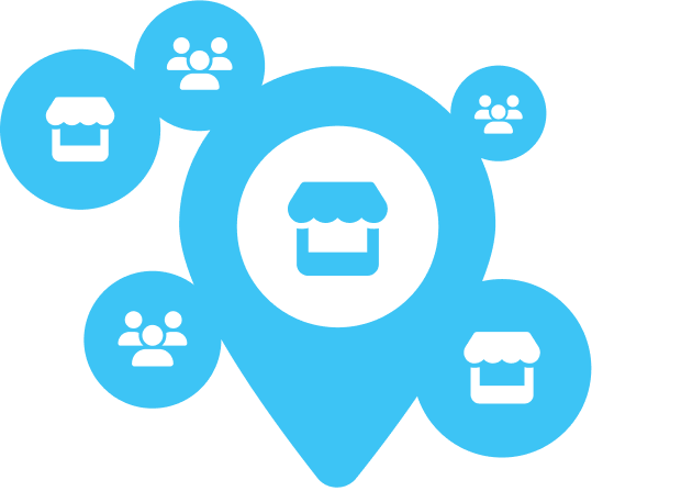 map pin with store and people icons