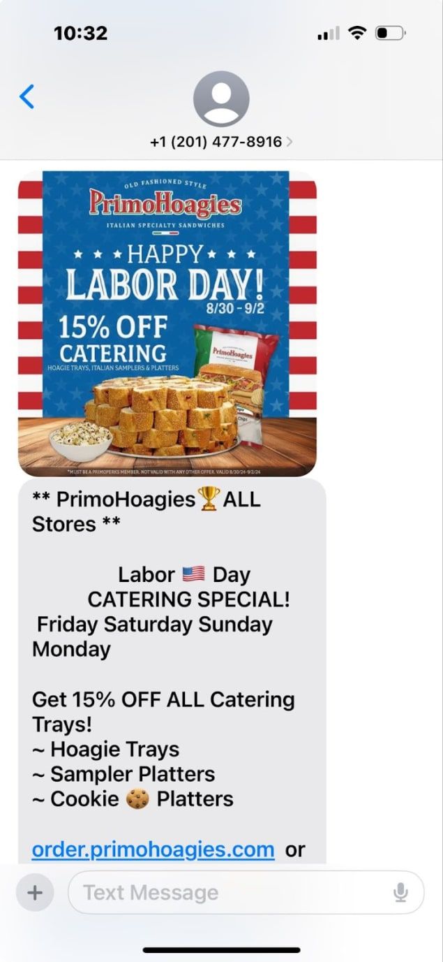PrimoHoagies uses MMS to highlight catering trays, helping customers visualize portion sizes.