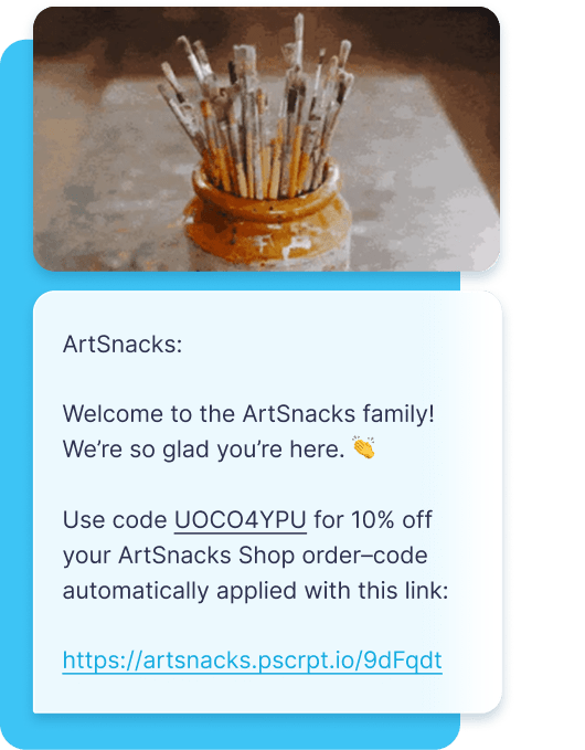ArtSnacks utilizes imagery to get their new subscribers excited about receiving messages.