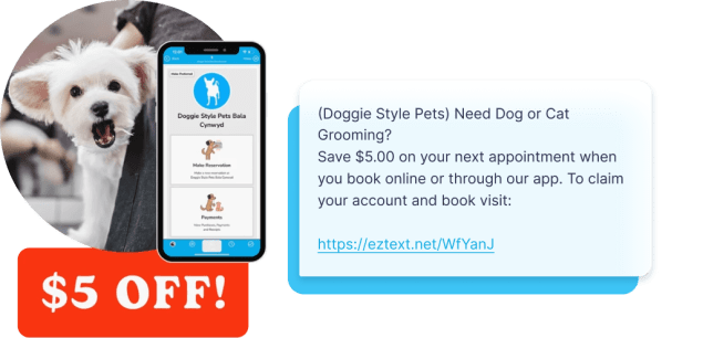 Doggie Style Pets uses the image in their MMS to capture attention and guide subscribers into the message below.
