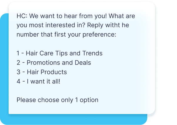 Hair Cuttery utilizing a survey to drive SMS personalization.