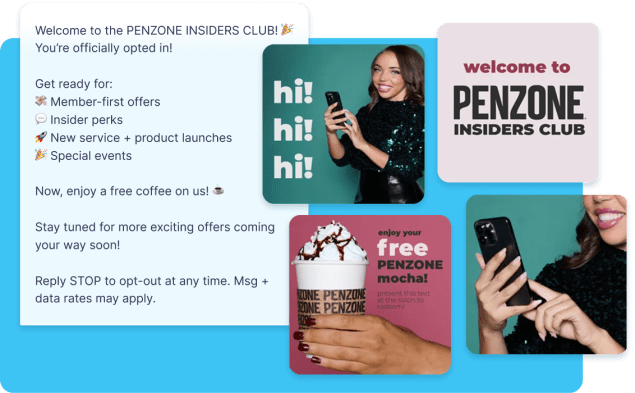 Penzone “welcome” text message for their insider club.