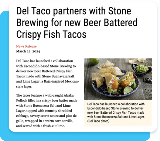 Del Taco partnership press release, intended to drive traffic through a collaboration.