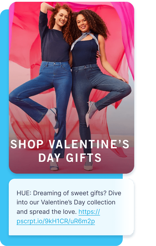 How HUE uses a visual pop of color to emphasize valentines day in their MMS.