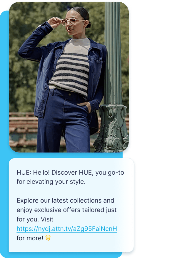 Hue showcases products through aspirational imagery, making their SMS visually engaging.