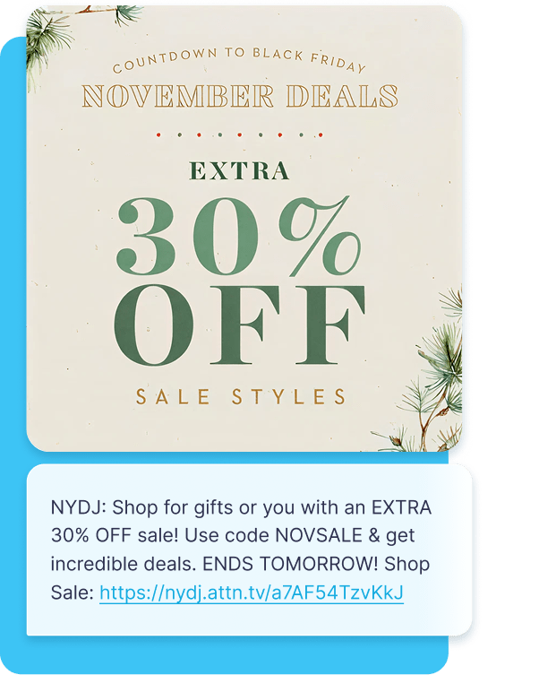 NYDJ reinforces its Black Friday sale with eye-catching visuals to drive quick conversions.