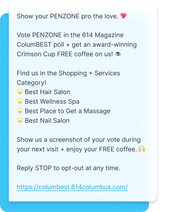 PENZONE energizes customers with a long-form message for a local voting contest.