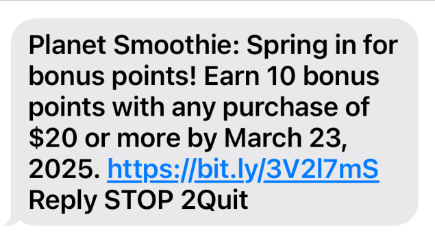 Planet Smoothie creates an impactful SMS with loyalty program offerings.