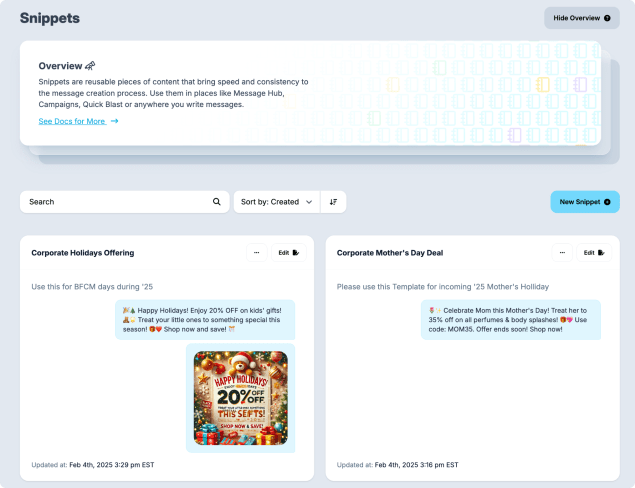 Examples of what pre-made templates, called snippets, look like within Voxie.