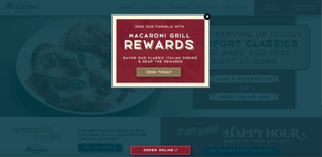 Website pop-up to entice customers to join a loyalty program