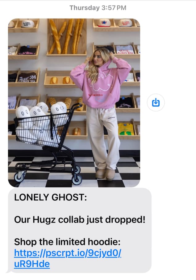 Bold visuals, trendy products, and a casual tone make this SMS campaign instantly engaging for millennials.