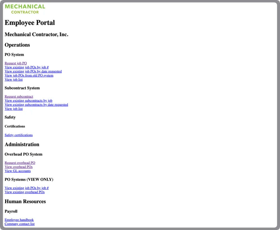 Picture of Employee Portal before makeover