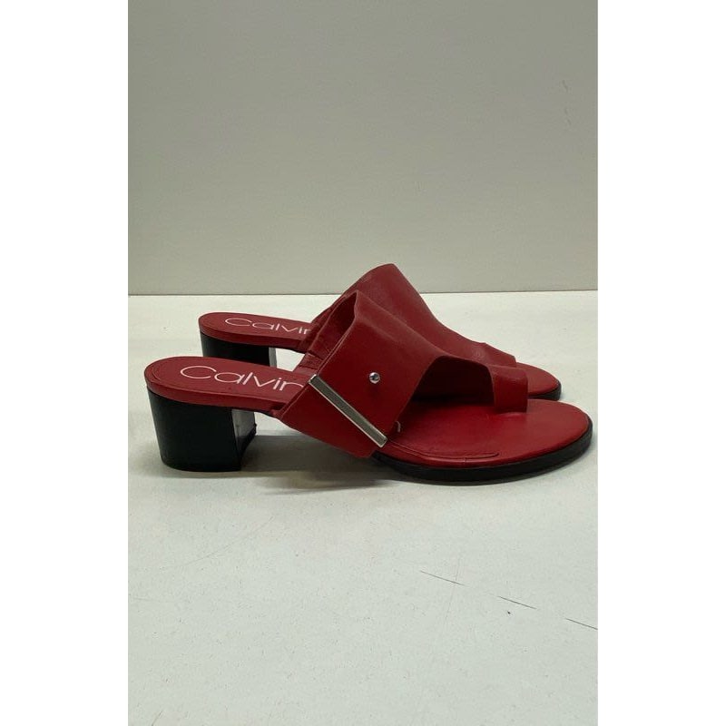 Buy the Calvin Klein Leather Daria Split Toe Heel Sandals Red 7 GoodwillFinds