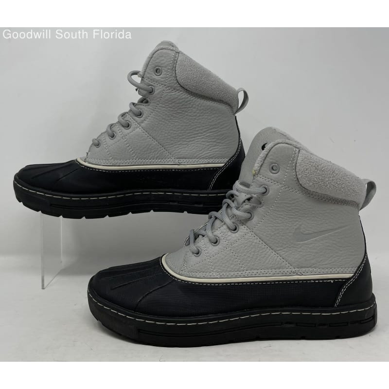 Buy the Nike Mens ACG Woodside 386469 090 Black Gray Leather Lace Up Duck Boots Size 8 GoodwillFinds