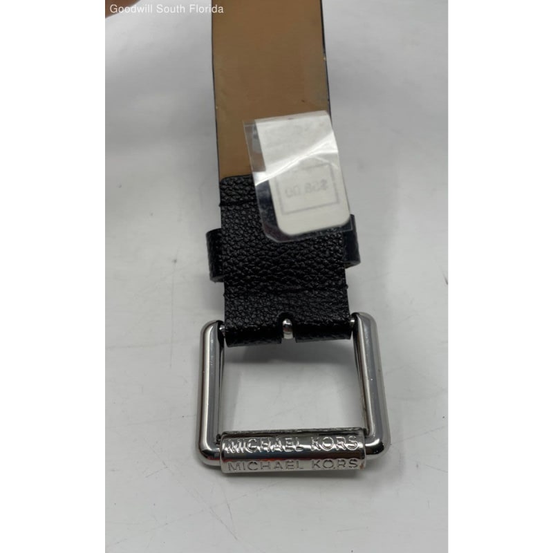 Buy the Michael Kors Womens Black Silver Tone Buckle Leather Dress Belt GoodwillFinds