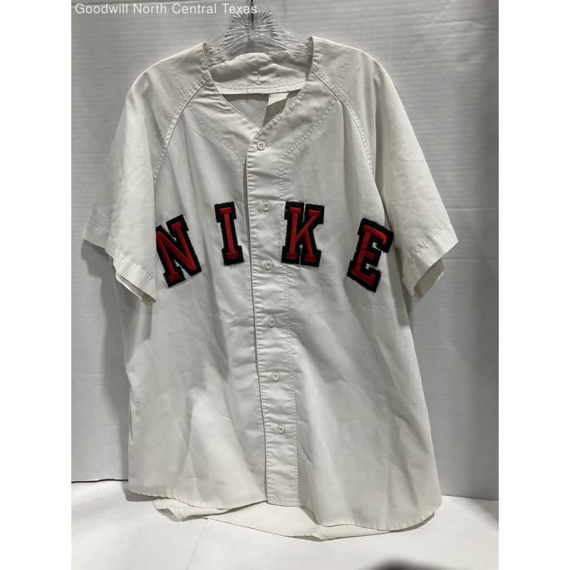 Buy the Nike Vintage 90s Spellout Baseball Jersey Rare Beige Jersey Size XL GoodwillFinds