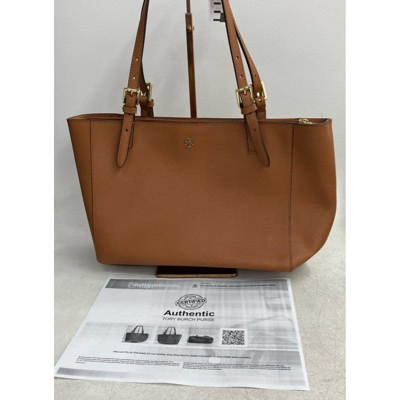 Buy the Authentic Tory Burch Brown Leather Tote Bag with Adjustable Straps GoodwillFinds