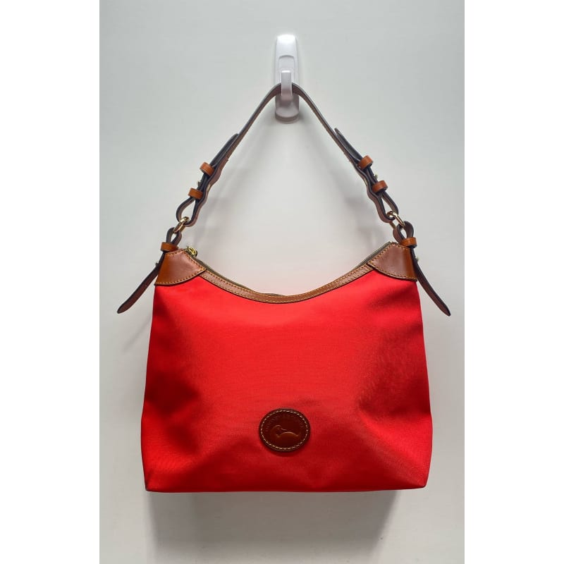 Buy the Dooney Bourke Nylon Erica Large Shoulder Bag Bright Red GoodwillFinds