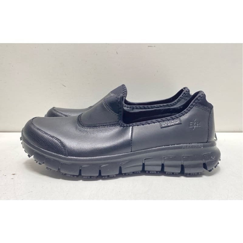 Buy the SKECHERS Black Leather Slip On Work Shoes Women s SZ 7.5 GoodwillFinds