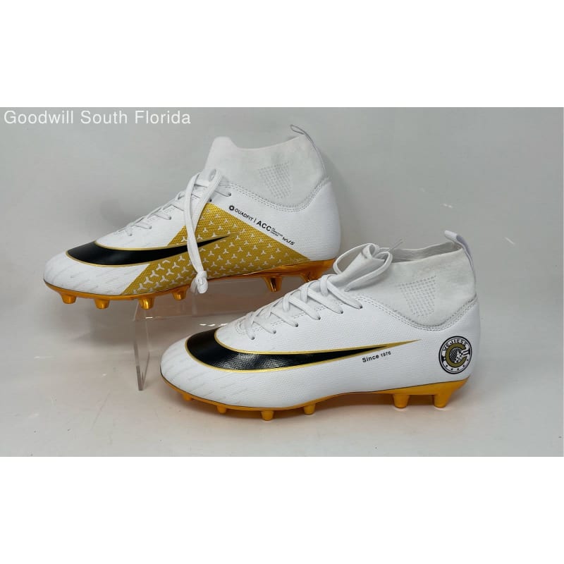 Buy the Mens White Round Toe Mid Top Lace Up Soccer Cleats Size EUR 41 GoodwillFinds
