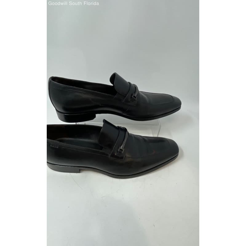 Buy the Hugo Boss Mens Black Leather Square Toe Slip On Loafer Shoes Size 11 GoodwillFinds