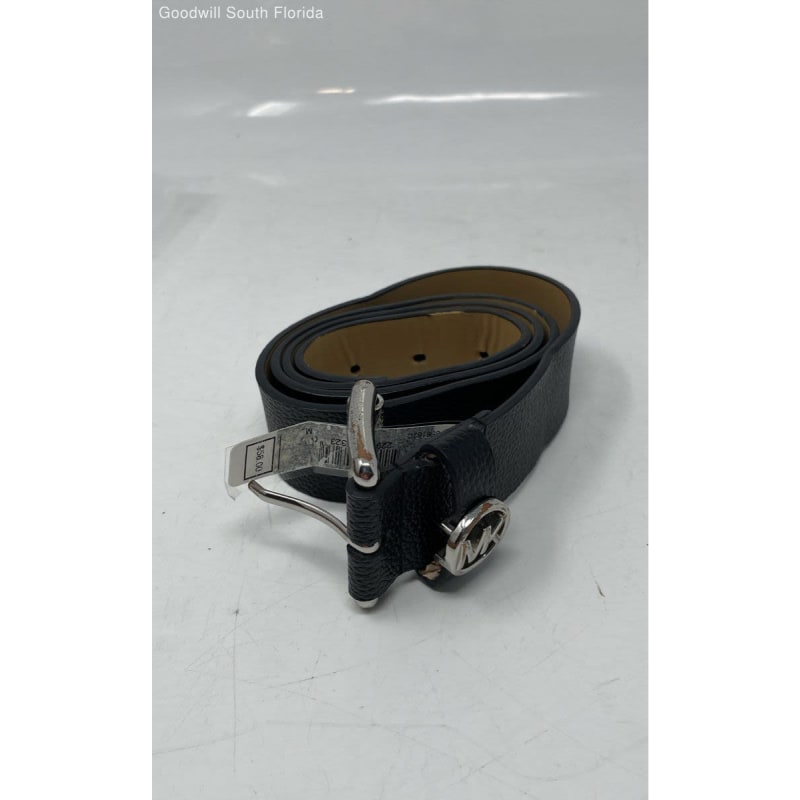 Buy the Michael Kors Womens Black Silver Tone Buckle Leather Dress Belt GoodwillFinds