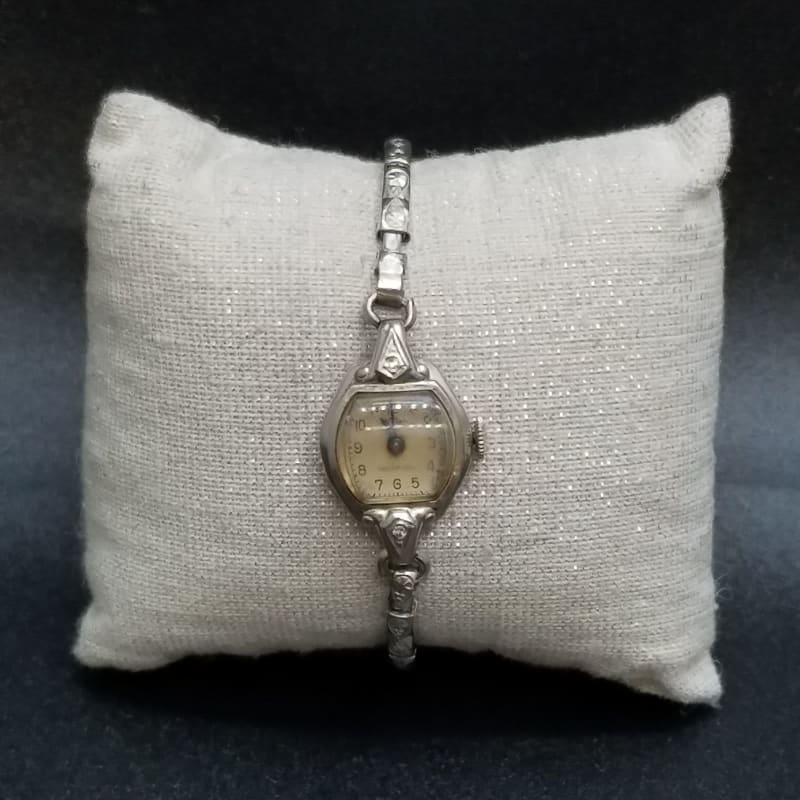Buy the Vintage Women s WYLER Incaflex 14K White Gold Diamond Accent Watch GoodwillFinds