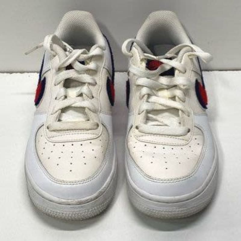 Buy the Nike Air Force 1 Chenille Swoosh Low Sneakers White 5.5 Youth 7 Women s GoodwillFinds