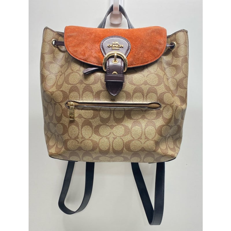 Buy the Coach Signature Canvas Evie Backpack Beige GoodwillFinds