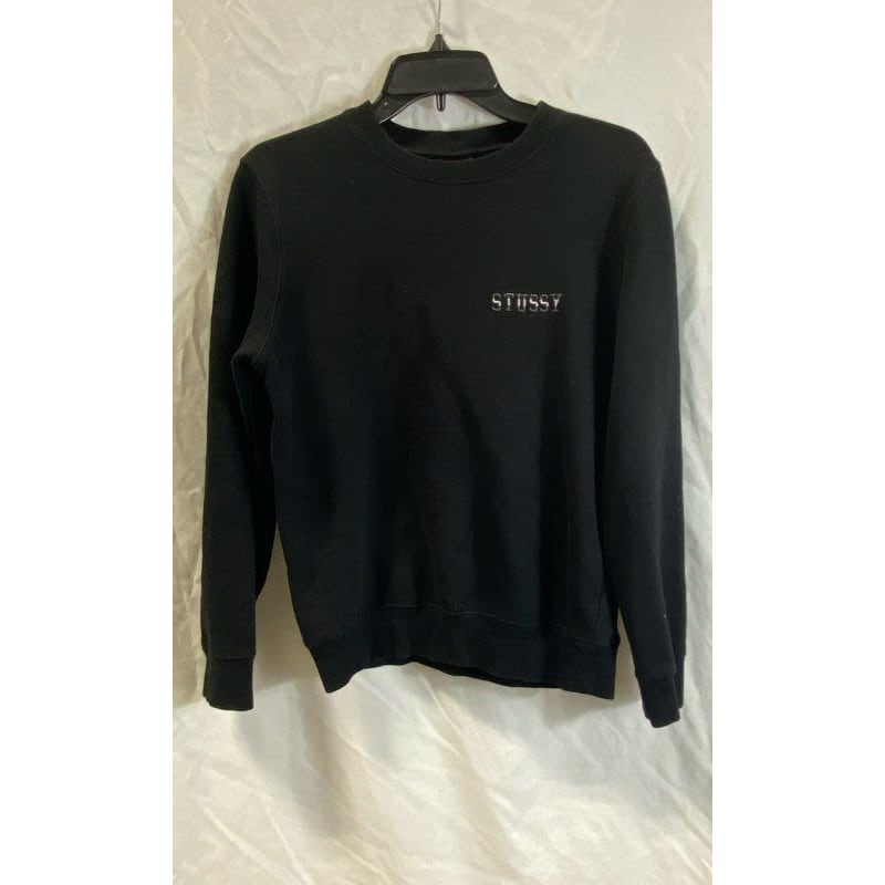 Buy the Stussy Mens Black Weld Applique Long Sleeve Crew Neck Pullover Sweatshirt Sz XS GoodwillFinds