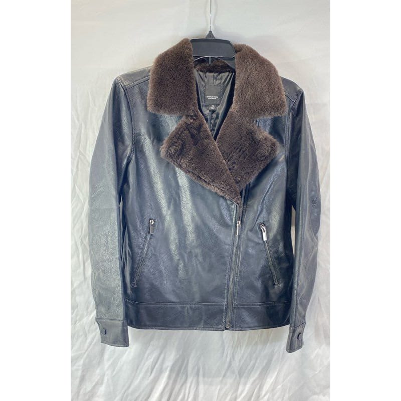Buy the Simply Vera Vera Wang Womens Black Faux Leather Fur Collared Biker Jacket Sz XS GoodwillFinds