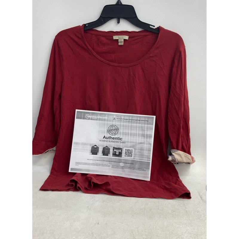 Buy the Authentic Burberry Brit Women s Red Long Sleeve Shirt Size XL Cotton Blend GoodwillFinds