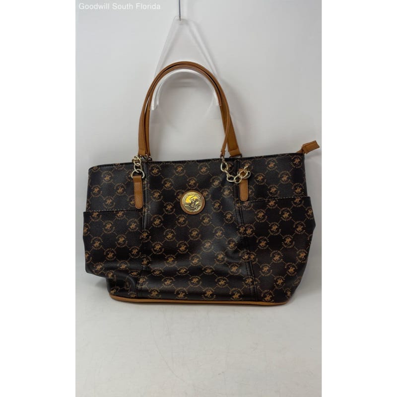 Buy the Beverly Hills Polo Club Womens Multicolor Monogram Double Handle Tote Purse GoodwillFinds
