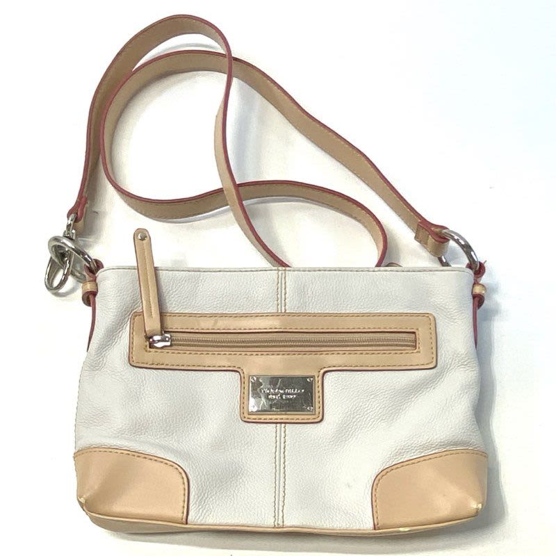 Tignanello White Leather Crossbody Bag Beige